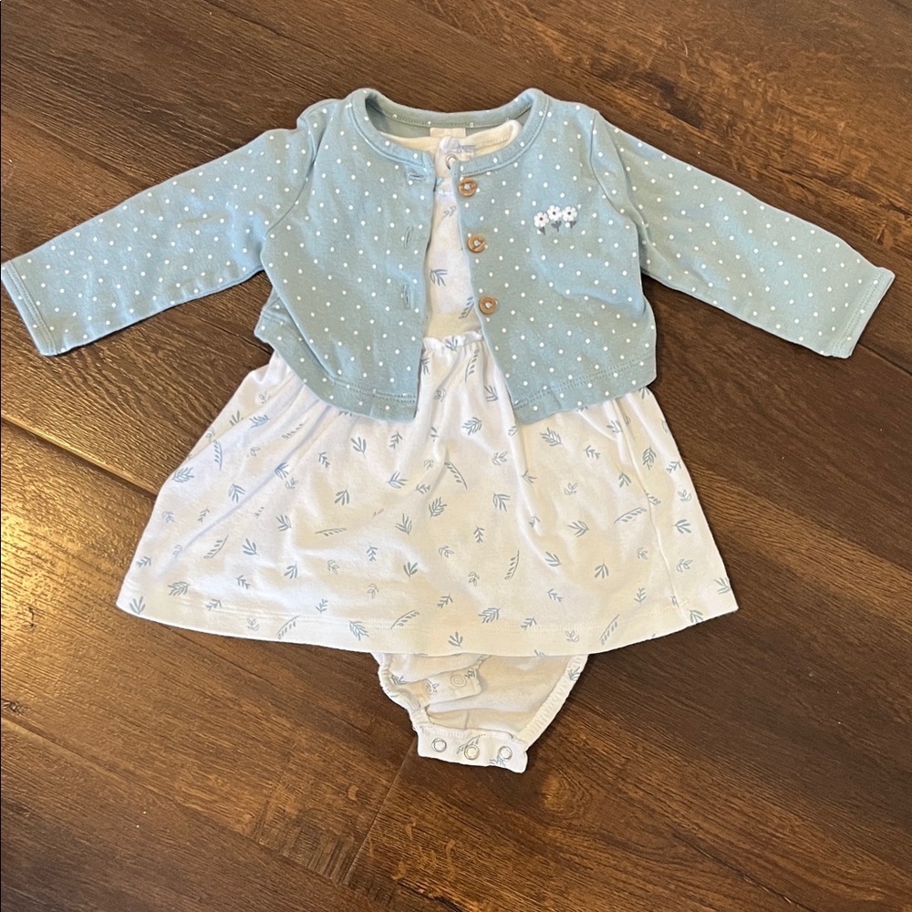 Blue and White Polka Dot Baby Dress Set